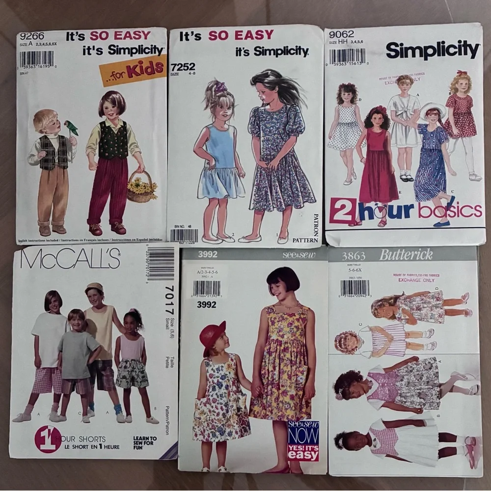 VINTAGE Unused UNCUT Sewing Patterns.  (6) NEW: original packages CHILD SIZES.